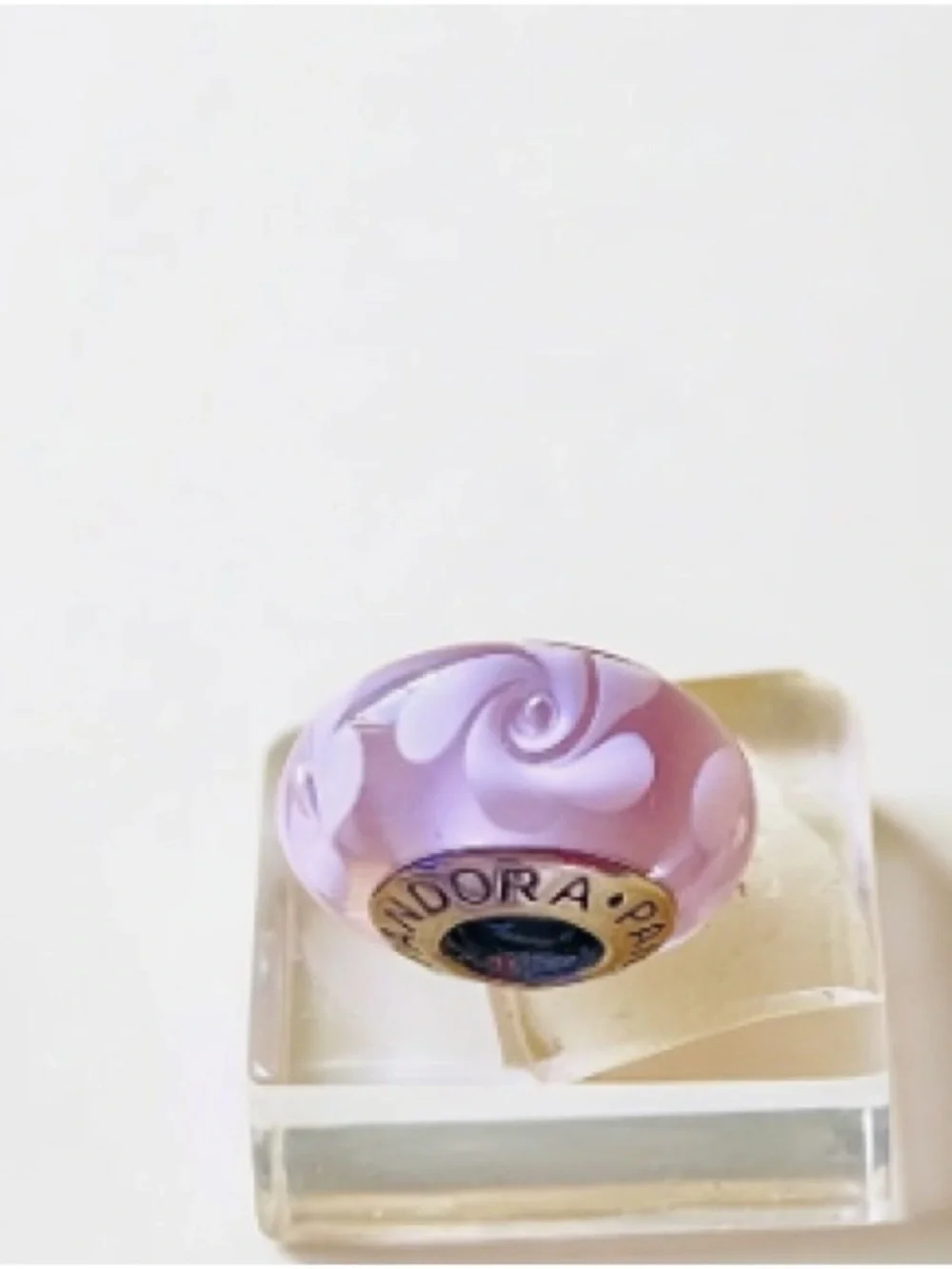 Pandora Lavender and White Swirl Glass Charm